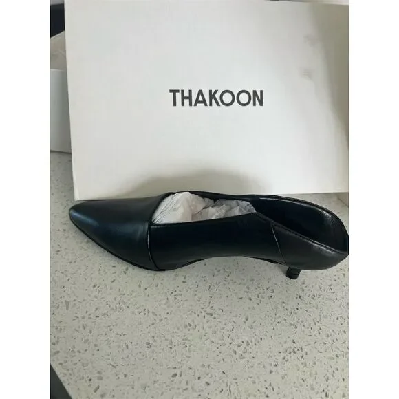 Thakoon Women's Black Leather Pointed Toe Pumps Kitten Heels 38 - Picture 4 of 6